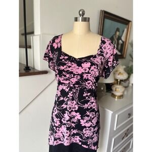 Y2K Floral Ruched Babydoll Top Black Pink Cottagecore Fairy Grunge‎ Sz XL? Shirt